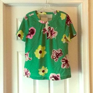 Green floral blouse